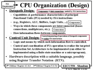 ISA Requirements CPU Organization Design Datapath Design Components