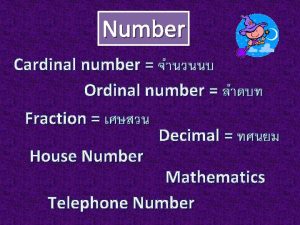 Number Cardinal number Ordinal number Fraction Decimal House