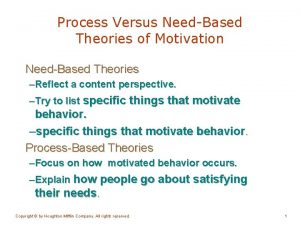 Process Versus NeedBased Theories of Motivation NeedBased Theories