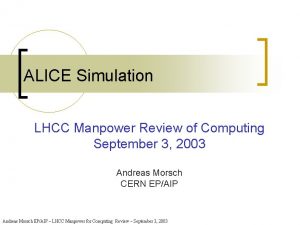 ALICE Simulation LHCC Manpower Review of Computing September