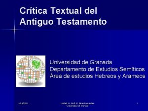 Crtica Textual del Antiguo Testamento Universidad de Granada