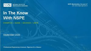 In The Know With NSPE CHAMPION GUIDE ADVANCE