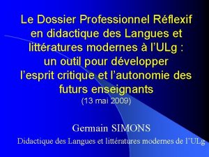 Le Dossier Professionnel Rflexif en didactique des Langues
