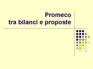 Promeco tra bilanci e proposte La particolarit di