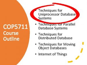 Techniques for Uniprocessor Database Systems COP 5711 Course