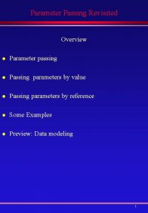 Parameter Passing Revisited Overview l Parameter passing l