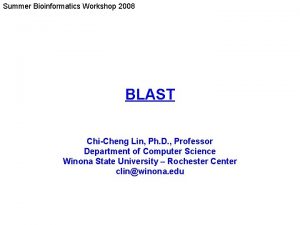 Summer Bioinformatics Workshop 2008 BLAST ChiCheng Lin Ph