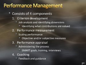 Performance Management Consists of 4 components 1 Criterion