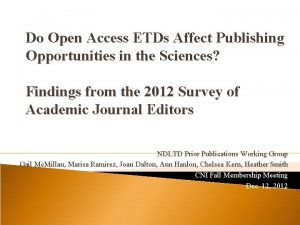 Do Open Access ETDs Affect Publishing Opportunities in