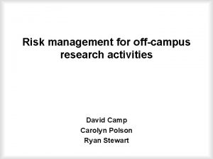 Risk management for offcampus research activities David Camp