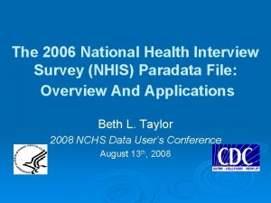 The 2006 National Health Interview Survey NHIS Paradata