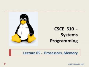 CSCE 510 Systems Programming Lecture 05 Processors Memory