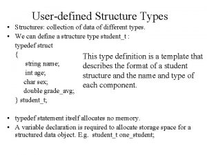 Userdefined Structure Types Structures collection of data of