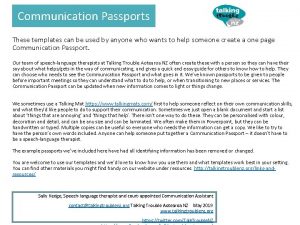 Communication passport template