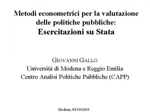 Metodi econometrici per la valutazione delle politiche pubbliche