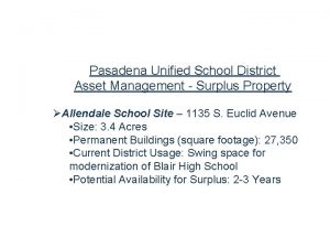 Pasadena Unified School District Asset Management Surplus Property