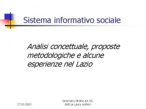 Sistema informativo sociale Analisi concettuale proposte metodologiche e