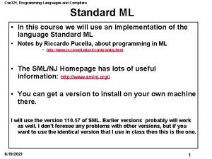 Cse 321 Programming Languages and Compilers Standard ML