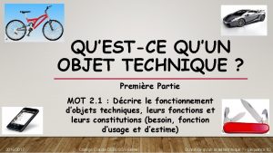 QUESTCE QUUN OBJET TECHNIQUE Premire Partie MOT 2