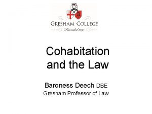 Cohabitation and the Law Baroness Deech DBE Gresham