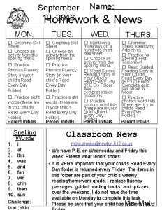 September Name 19 2016 Homework News MON TUES