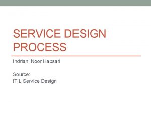 SERVICE DESIGN PROCESS Indriani Noor Hapsari Source ITIL