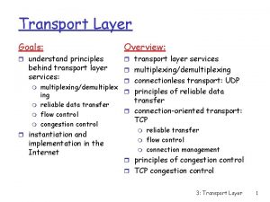 Transport Layer Goals Overview r understand principles r