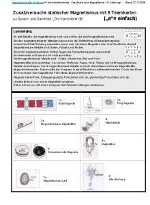 www zauberhaftephysik net Unterrichtshinweise Zusatzversuche Magnetismus 8 Karten