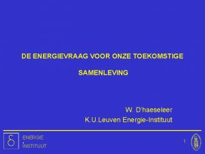 DE ENERGIEVRAAG VOOR ONZE TOEKOMSTIGE SAMENLEVING W Dhaeseleer