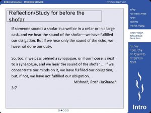 ROSH HASHANAH MORNING SERVICE ReflectionStudy for before the