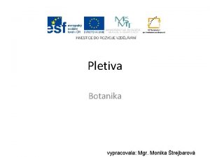 Pletiva Botanika vypracovala Mgr Monika trejbarov Pletiva pechod