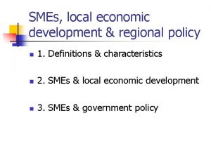 SMEs local economic development regional policy n 1