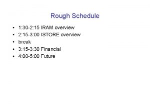 Rough Schedule 1 30 2 15 IRAM overview