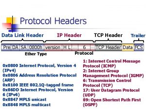 Protocol Headers Data Link Header IP Header Pre