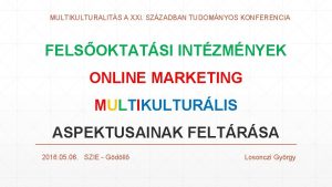 MULTIKULTURALITS A XXI SZZADBAN TUDOMNYOS KONFERENCIA FELSOKTATSI INTZMNYEK