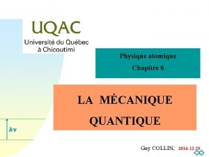 Physique atomique Chapitre 6 LA MCANIQUE hn QUANTIQUE