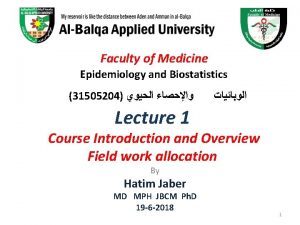 Faculty of Medicine Epidemiology and Biostatistics 31505204 Lecture