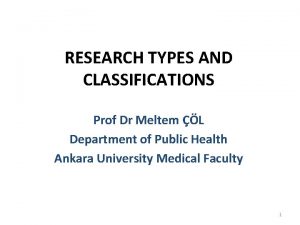 RESEARCH TYPES AND CLASSIFICATIONS Prof Dr Meltem L