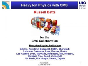 Heavy Ion Physics with CMS Russell Betts for