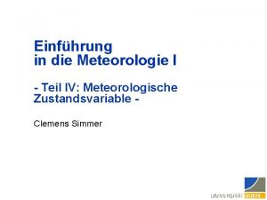 Einfhrung in die Meteorologie I Teil IV Meteorologische