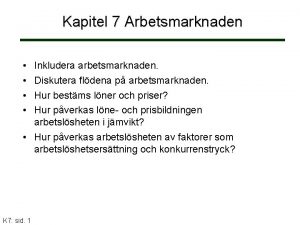 Kapitel 7 Arbetsmarknaden Inkludera arbetsmarknaden Diskutera fldena p