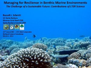 Managing for Resilience in Benthic Marine Environments The