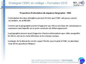 Enseigner lEMC en collge Formation 2018 Proposition darticulation