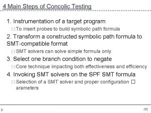 4 Main Steps of Concolic Testing 1 Instrumentation