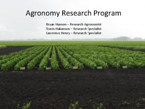 Agronomy Research Program Bryan Hanson Research Agronomist Travis