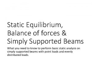 Static Equilibrium Balance of forces Simply Supported Beams