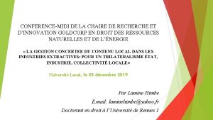 CONFERENCEMIDI DE LA CHAIRE DE RECHERCHE ET DINNOVATION