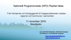 Nationellt Programomrde NPO Psykisk hlsa Frn frmjande och