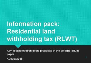 Information pack Residential land withholding tax RLWT Key