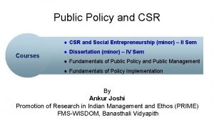 Public Policy and CSR CSR and Social Entrepreneurship